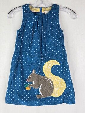 Mini Boden Squirrel Applique Corduroy Jumper Dress Girls Size 6-7 years